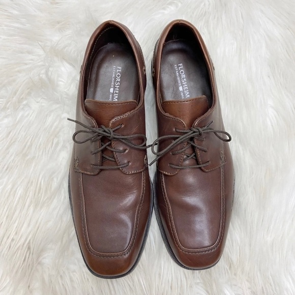 FLORSHEIM Men's Cognac Brown WASHINGTON Moc Toe Laced Leather Oxfords US 8.5 D - Picture 3 of 7